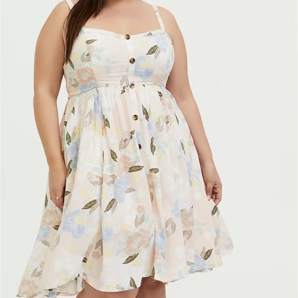 Torrid 2 Light Pink Floral Challis Button Dress - Picture 2 of 4